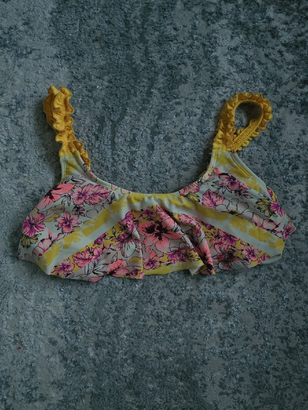 Floral Ruffle Bikini Top in Yellow and Pink